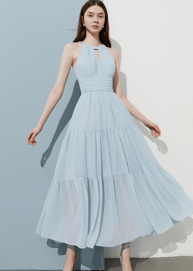 KEYHOLE HALTER TIERED MAXI DRESS - Vera Lumina