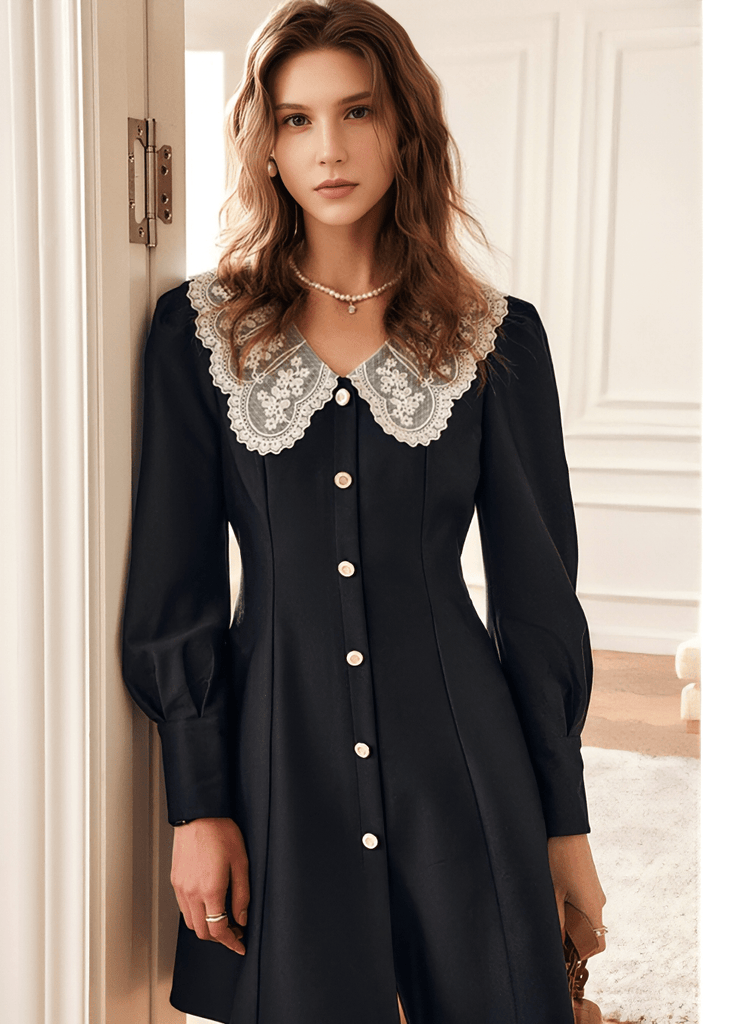 LACE COLLAR BUTTON THROUGH DRESS - Vera Lumina