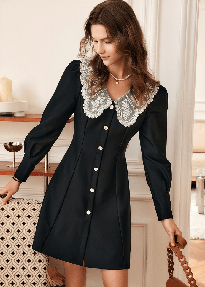 LACE COLLAR BUTTON THROUGH DRESS - Vera Lumina
