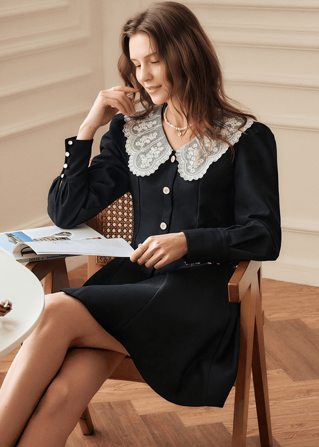 LACE COLLAR BUTTON THROUGH DRESS - Vera Lumina