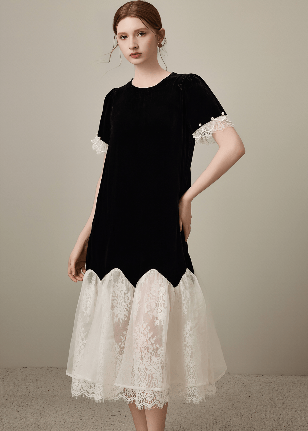 LACE TRIM CONTRAST MIDI DRESS - Vera Lumina