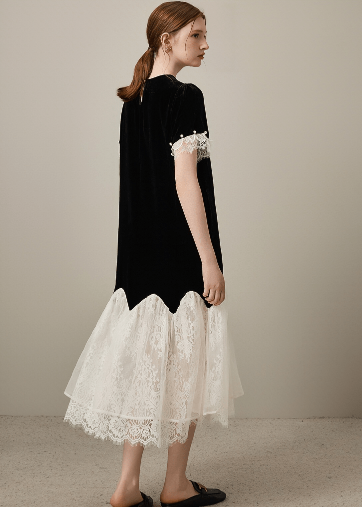 LACE TRIM CONTRAST MIDI DRESS - Vera Lumina