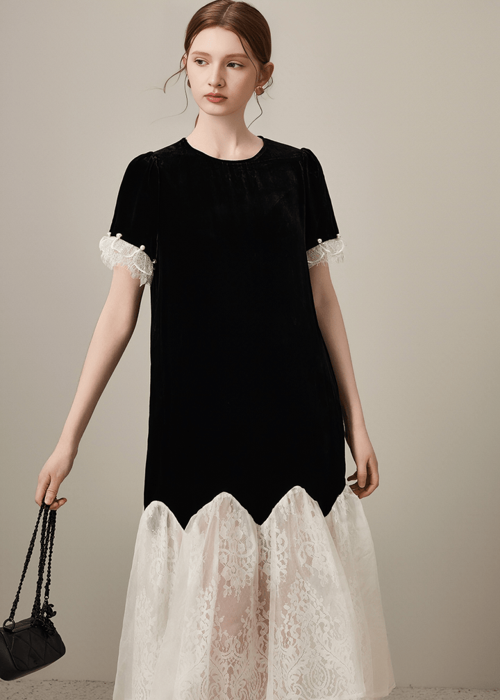 LACE TRIM CONTRAST MIDI DRESS - Vera Lumina