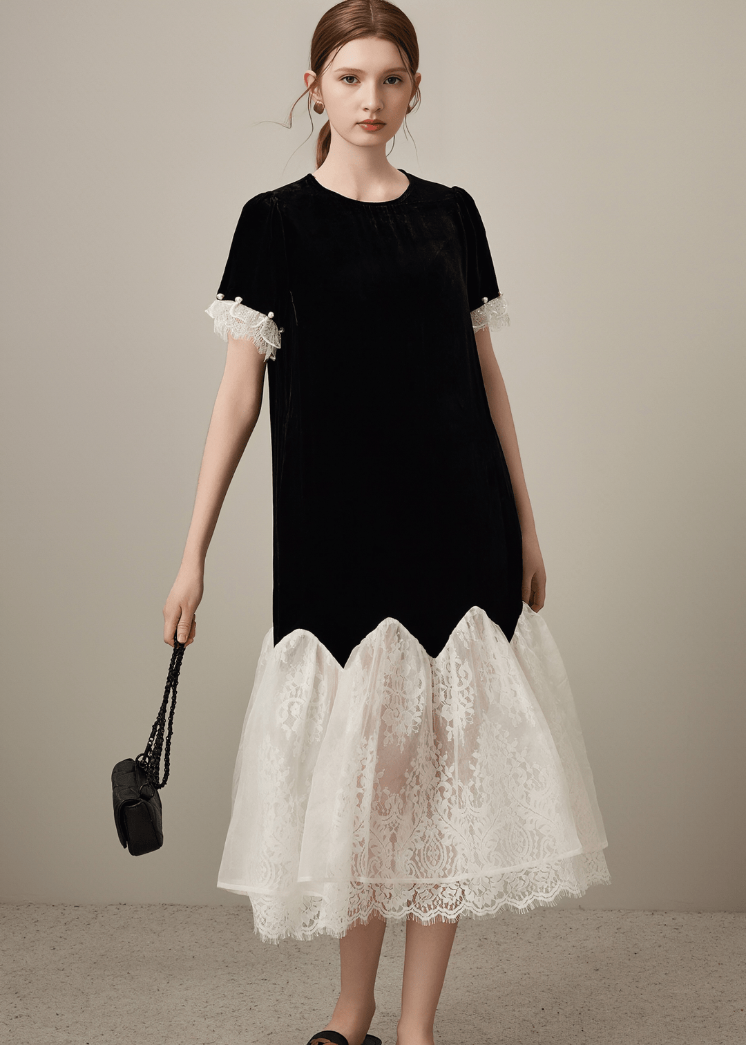LACE TRIM CONTRAST MIDI DRESS - Vera Lumina