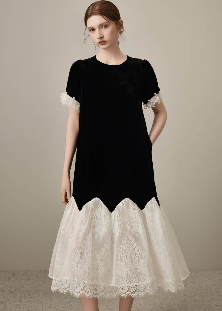 LACE TRIM CONTRAST MIDI DRESS - Vera Lumina