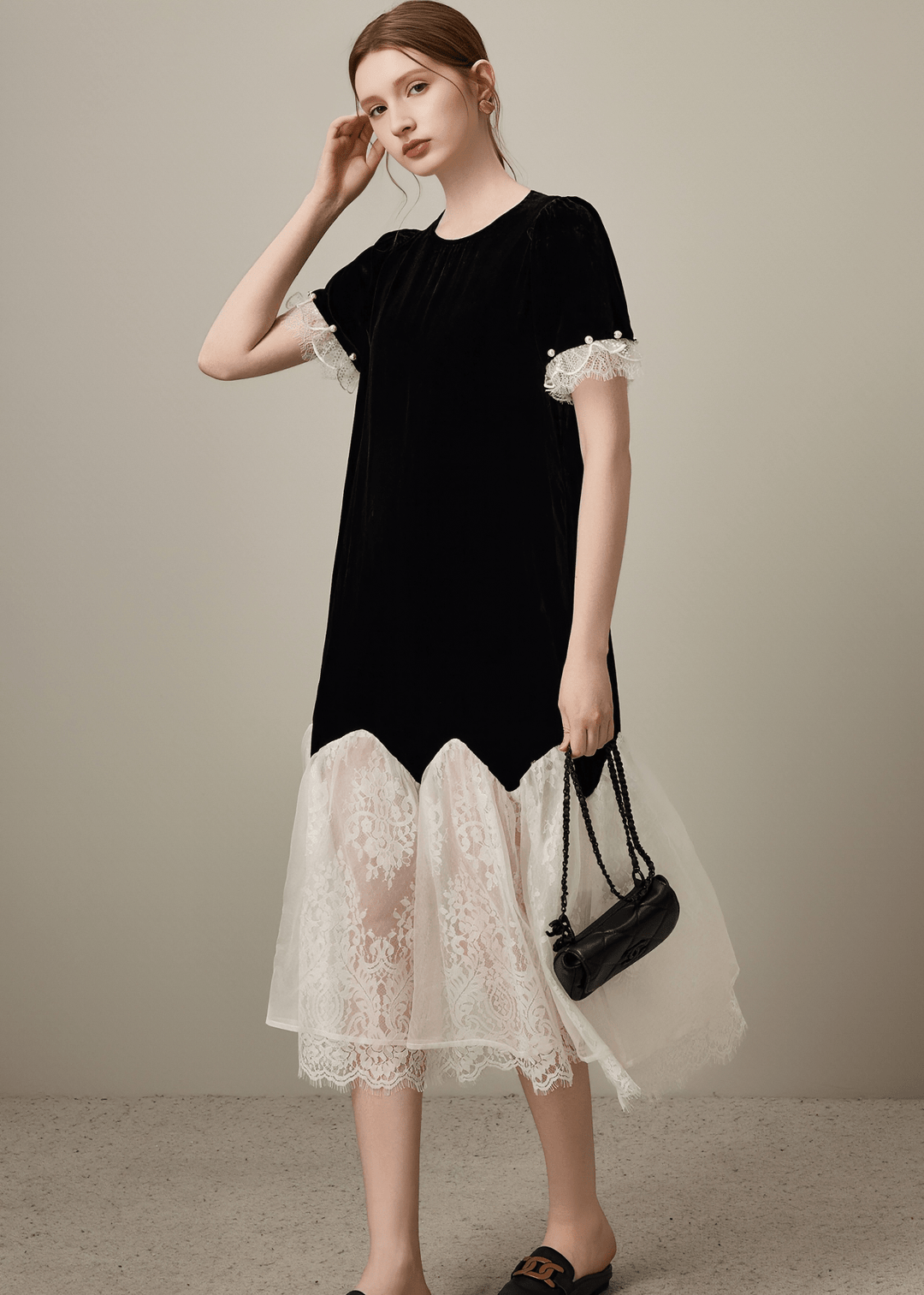 LACE TRIM CONTRAST MIDI DRESS - Vera Lumina