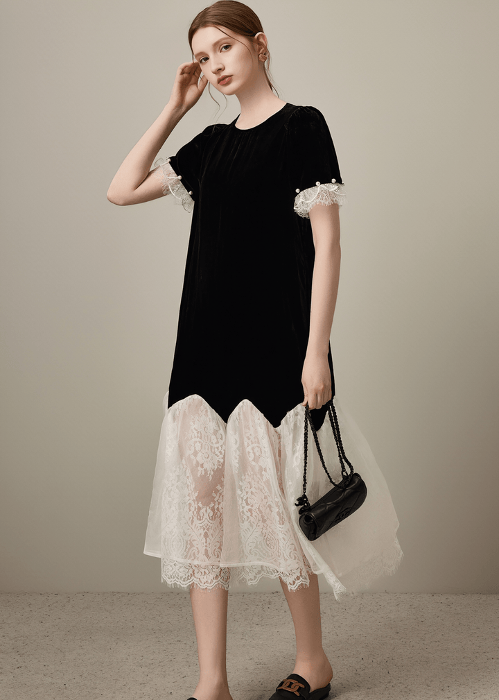 LACE TRIM CONTRAST MIDI DRESS - Vera Lumina