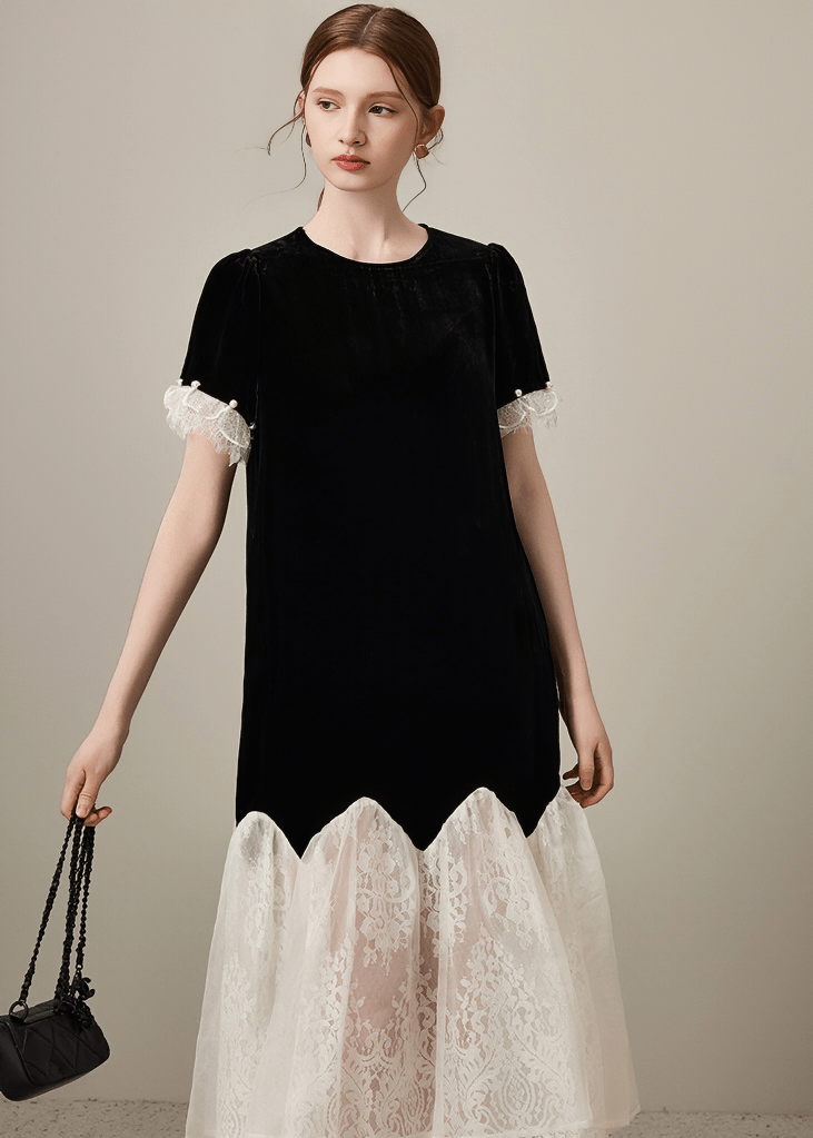 LACE TRIM CONTRAST MIDI DRESS - Vera Lumina