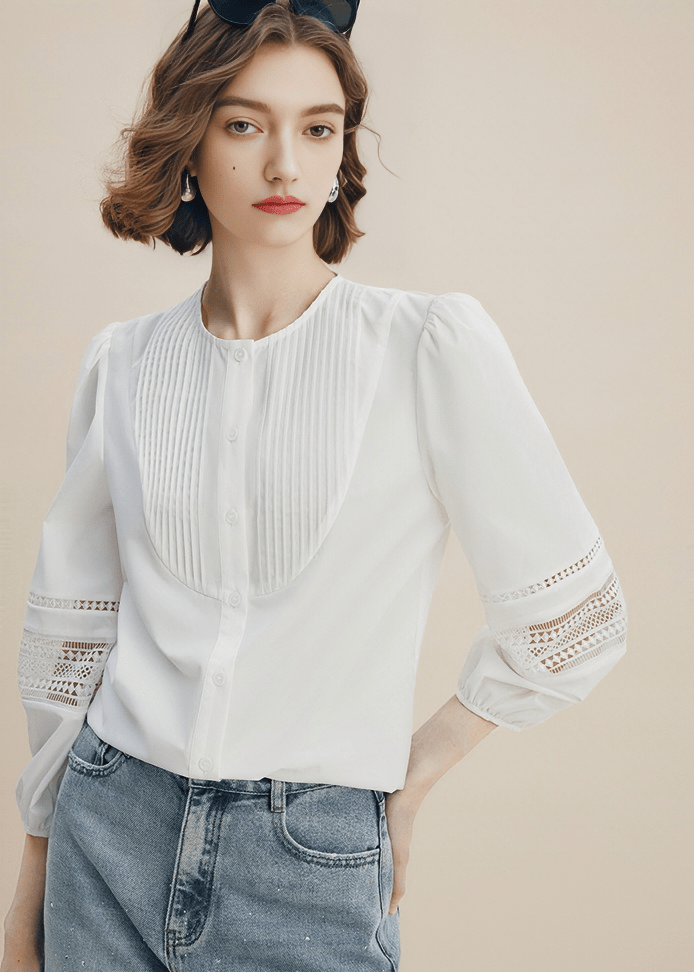 LADDER LACE PINTUCK BLOUSE - Vera Lumina