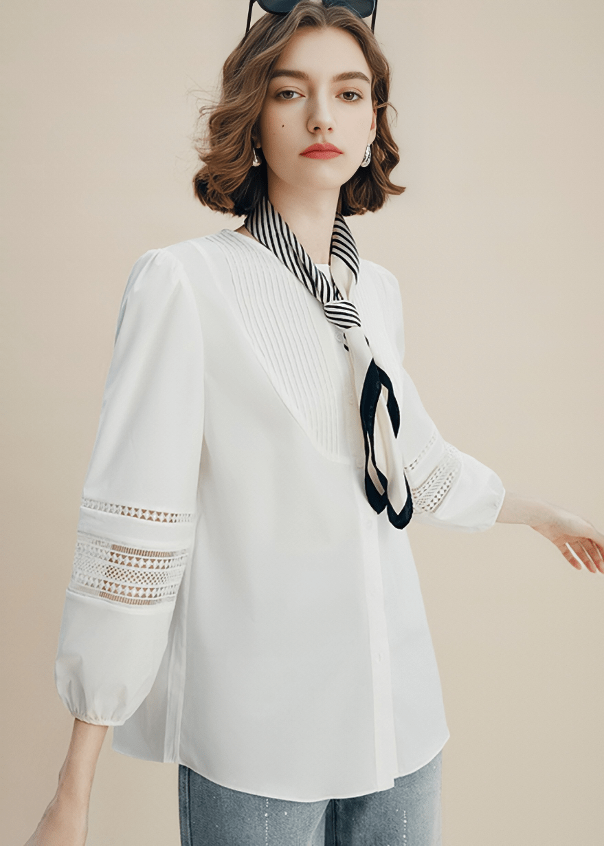 LADDER LACE PINTUCK BLOUSE - Vera Lumina