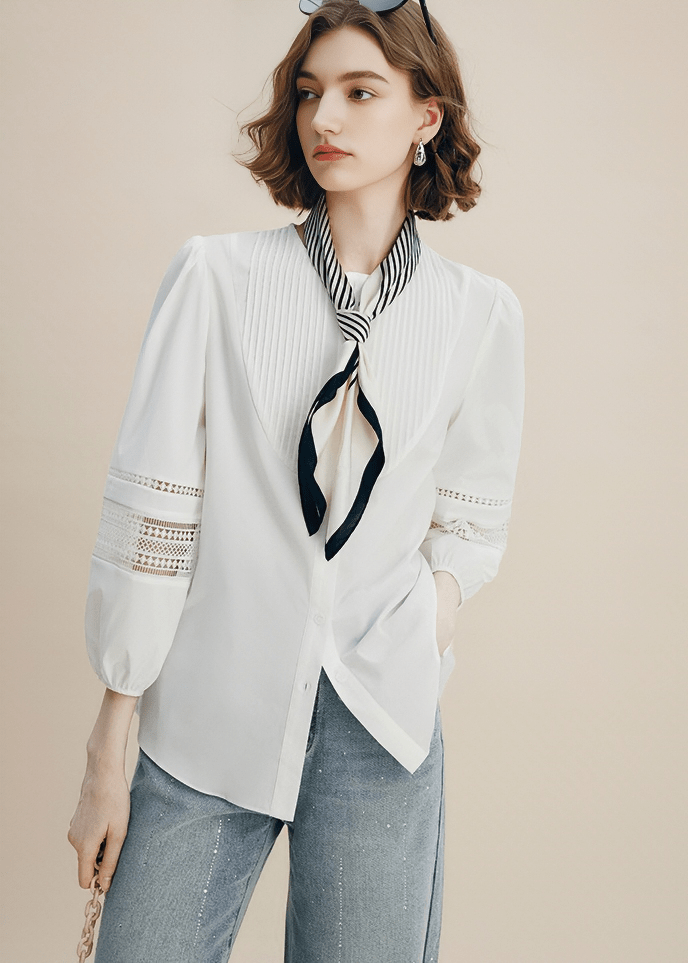 LADDER LACE PINTUCK BLOUSE - Vera Lumina