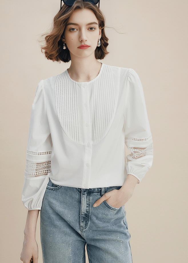 LADDER LACE PINTUCK BLOUSE - Vera Lumina