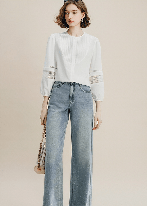 LADDER LACE PINTUCK BLOUSE - Vera Lumina