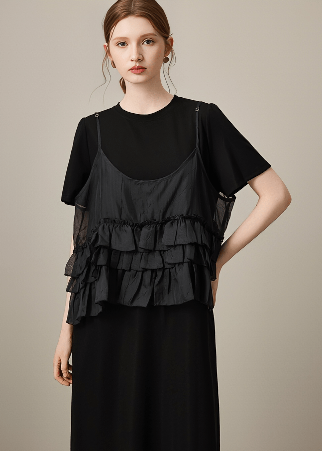 LAYERED RUFFLE CAMI MIDI DRESS - Vera Lumina