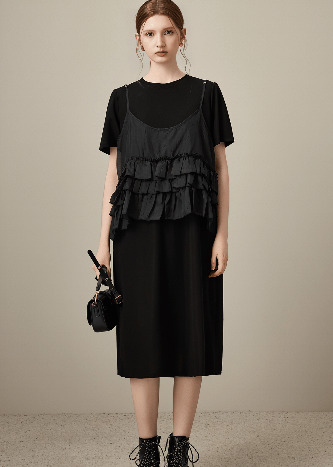 LAYERED RUFFLE CAMI MIDI DRESS - Vera Lumina