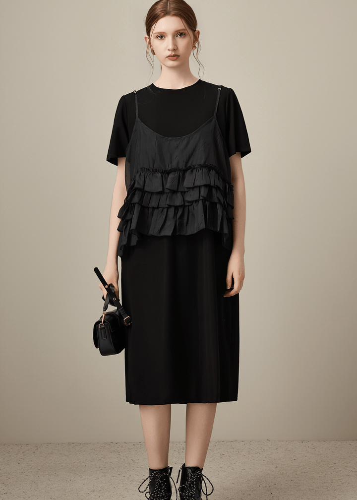 LAYERED RUFFLE CAMI MIDI DRESS - Vera Lumina