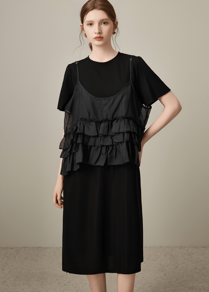 LAYERED RUFFLE CAMI MIDI DRESS - Vera Lumina