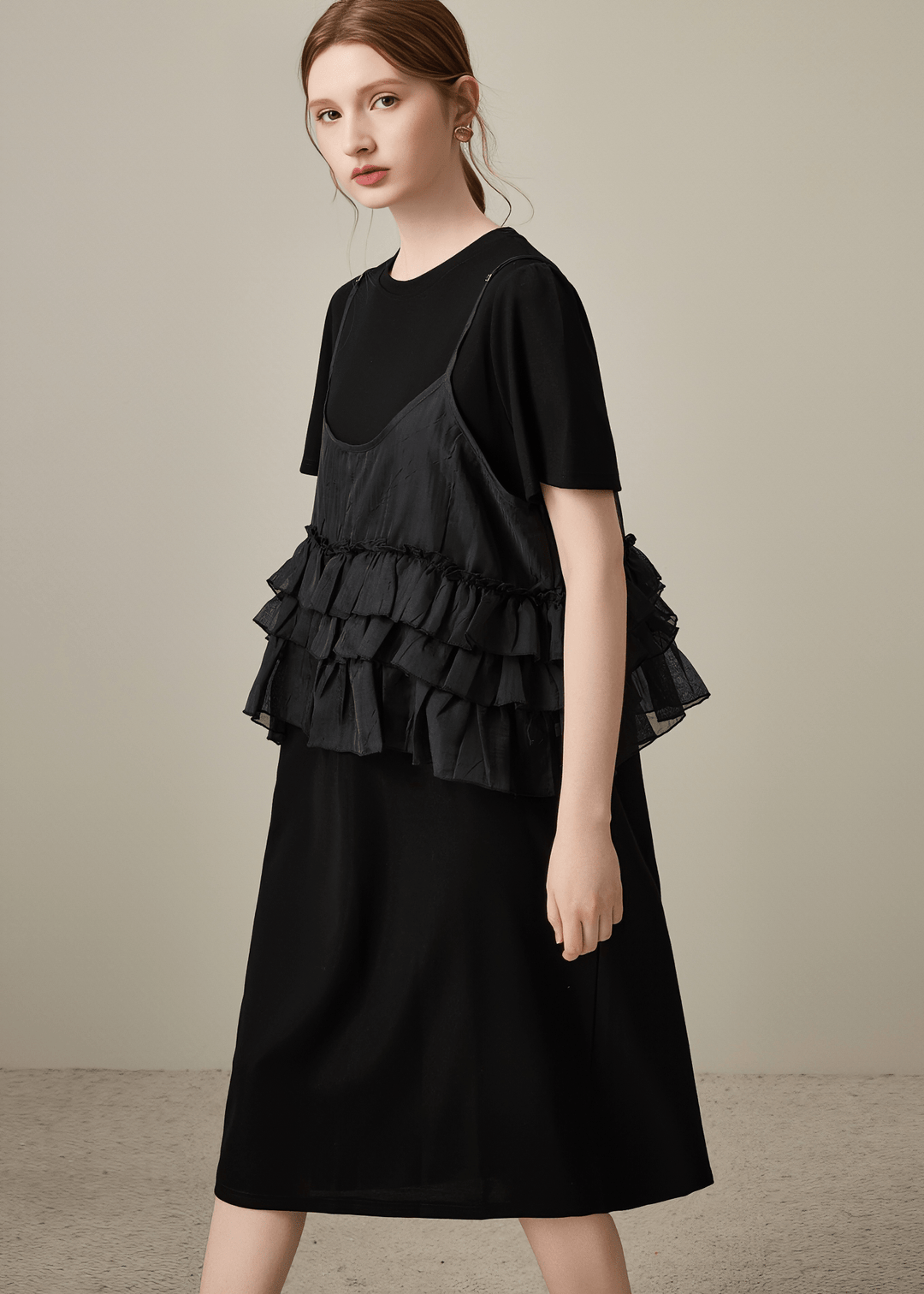 LAYERED RUFFLE CAMI MIDI DRESS - Vera Lumina
