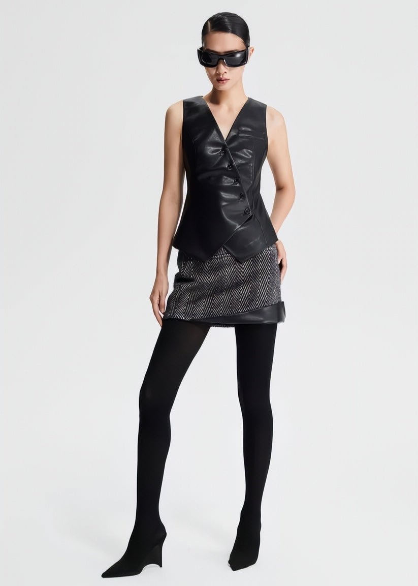 leather collarless sleeveless vest jacket - Vera Lumina