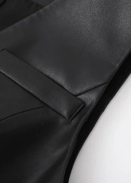 leather collarless sleeveless vest jacket - Vera Lumina