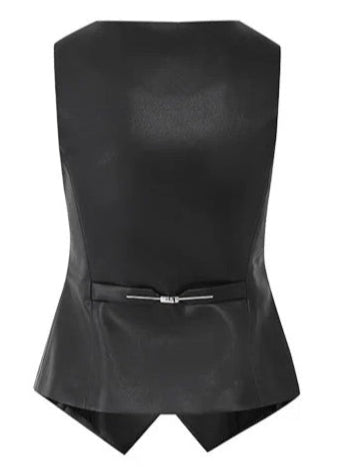 leather collarless sleeveless vest jacket - Vera Lumina