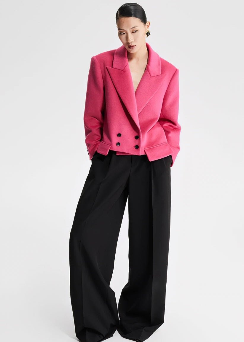 loose pink wool crop jacket - Vera Lumina