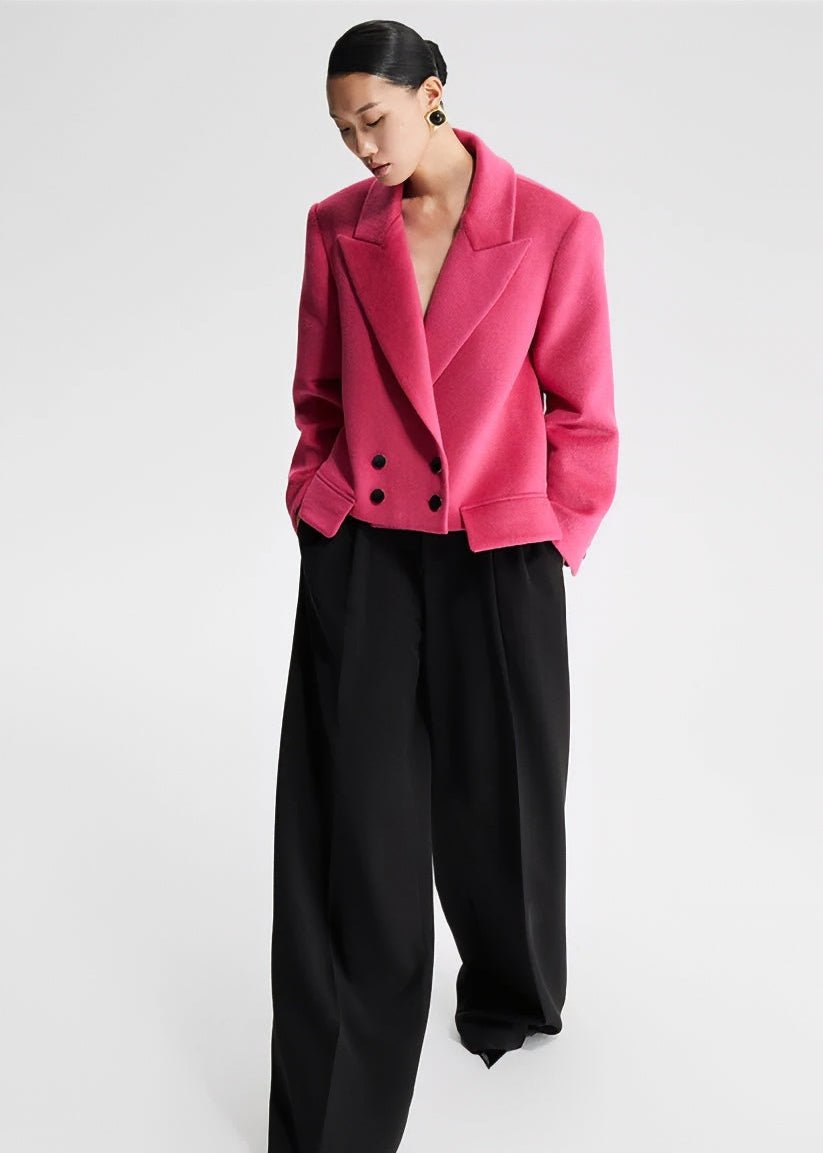 loose pink wool crop jacket - Vera Lumina