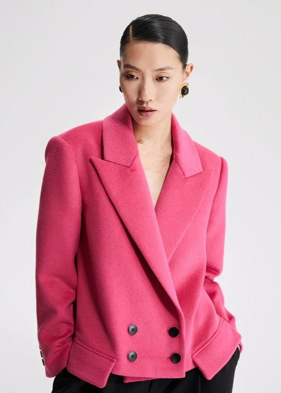loose pink wool crop jacket - Vera Lumina