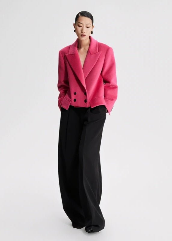 loose pink wool crop jacket - Vera Lumina