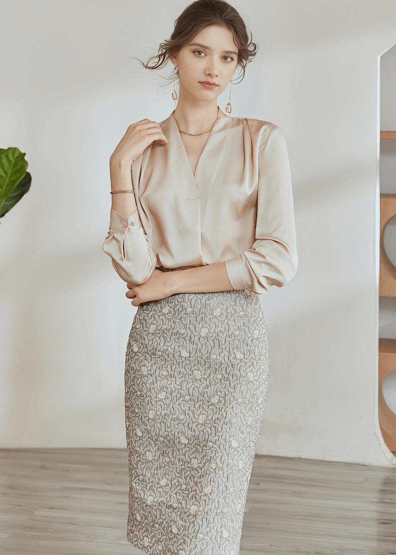 LUXE DRAPE V - NECK BLOUSE - Vera Lumina