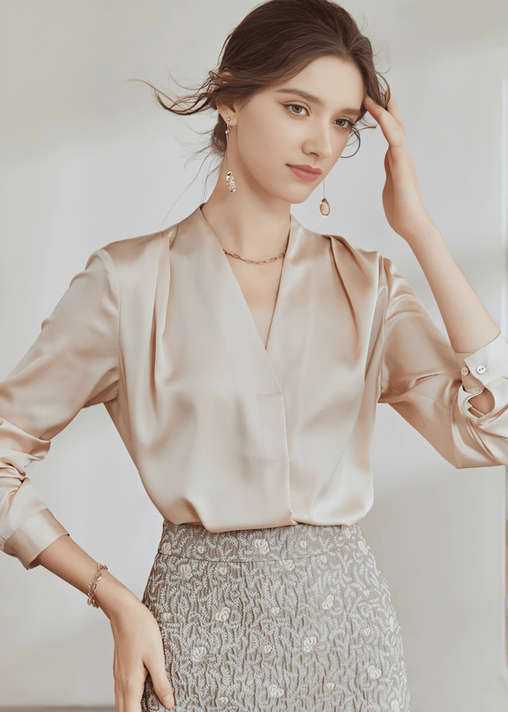 LUXE DRAPE V - NECK BLOUSE - Vera Lumina