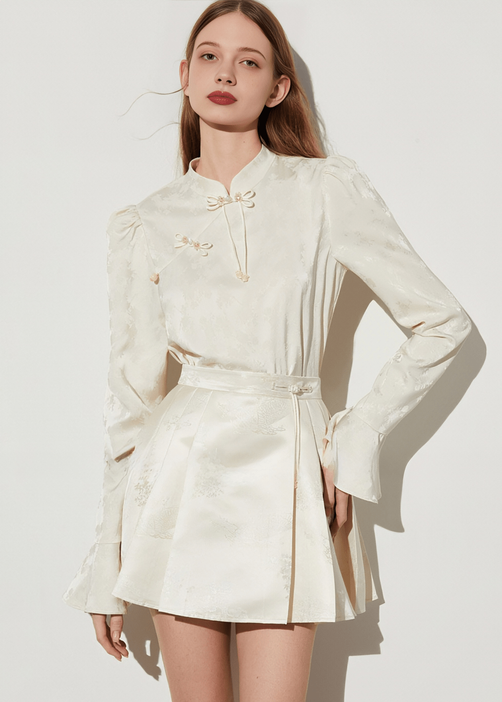 MANDARIN COLLAR JACQUARD SHIRT - Vera Lumina