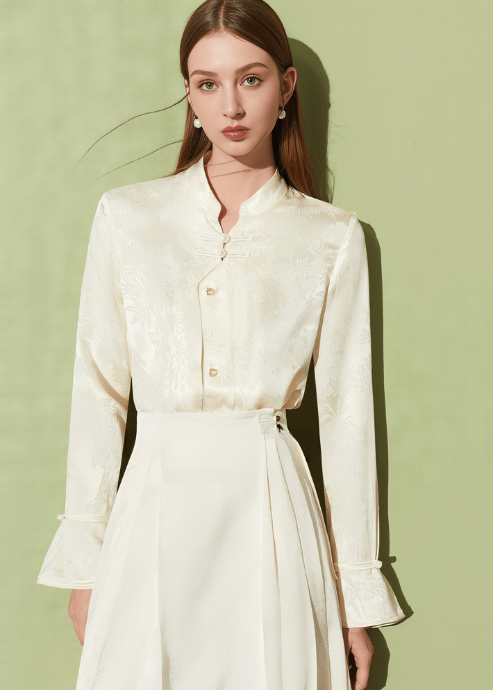 MANDARIN COLLAR JACQUARD SHIRT - Vera Lumina