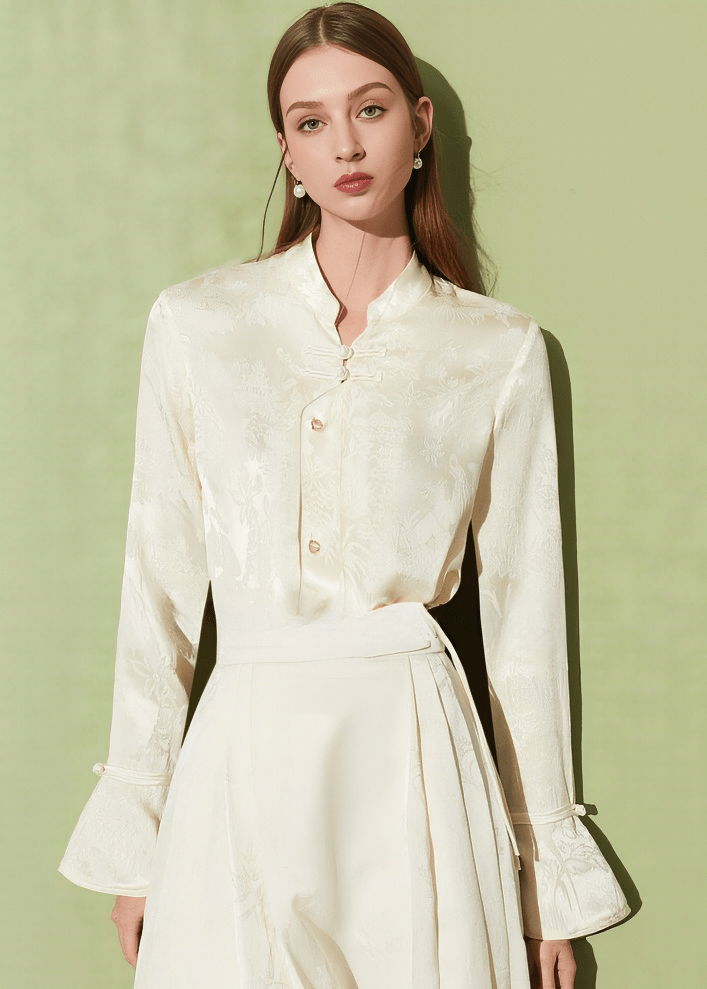 MANDARIN COLLAR JACQUARD SHIRT - Vera Lumina