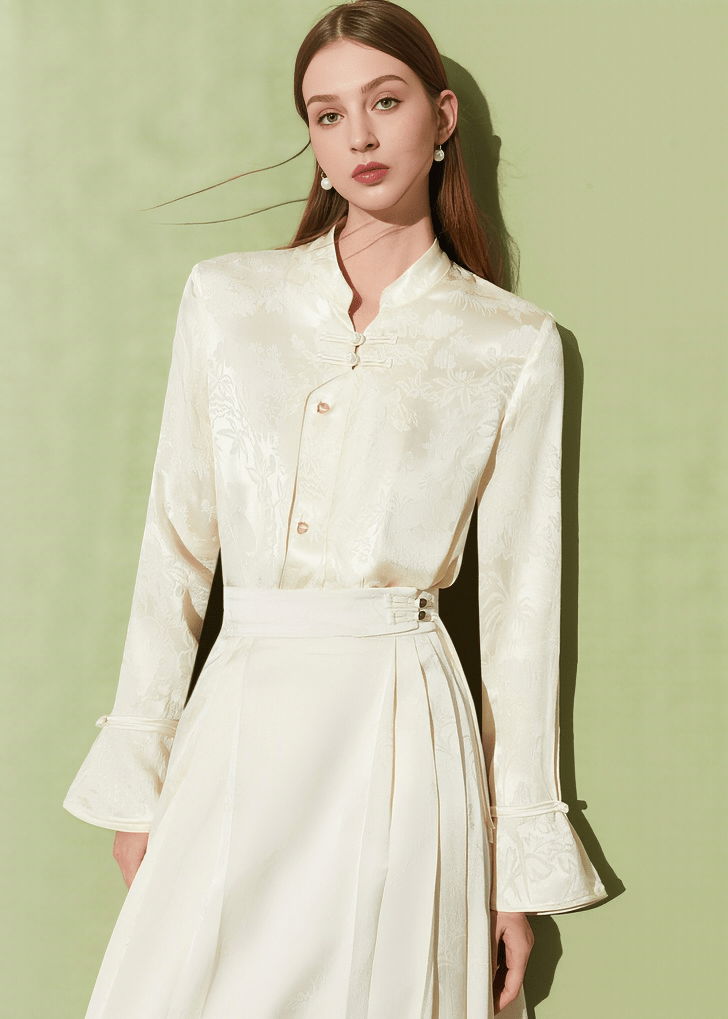 MANDARIN COLLAR JACQUARD SHIRT - Vera Lumina