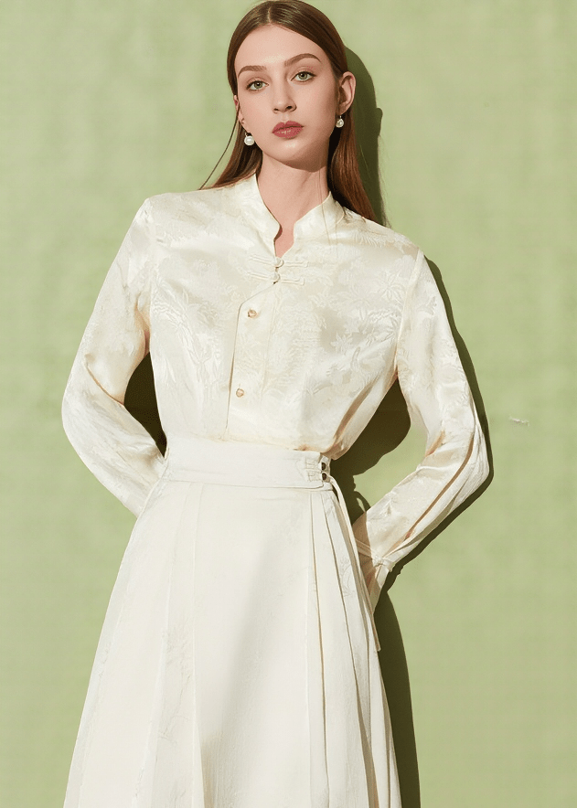 MANDARIN COLLAR JACQUARD SHIRT - Vera Lumina