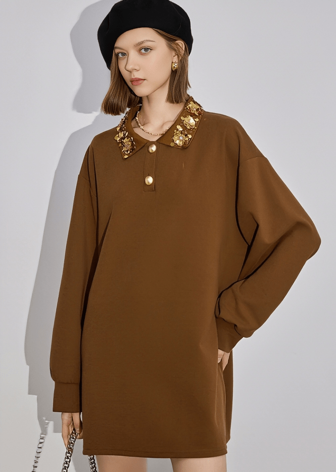 METALLIC BLOOM COLLAR DRESS - Vera Lumina