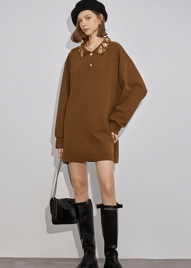 METALLIC BLOOM COLLAR DRESS - Vera Lumina