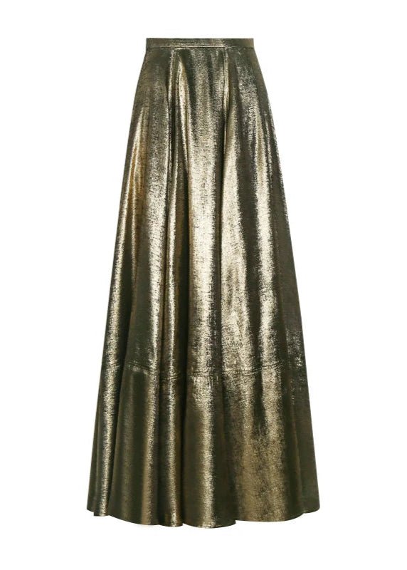 metallic gold A - line skirt & silhouette leather jacket - Vera Lumina