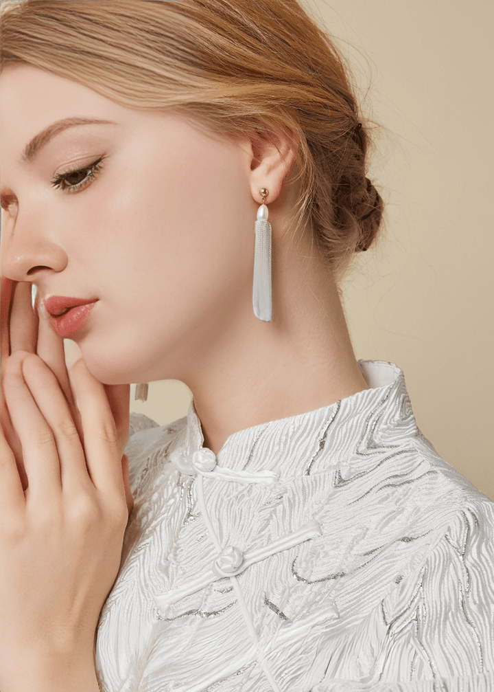 METALLIC LUSTER TASSEL PIERCED EARRINGS - Vera Lumina