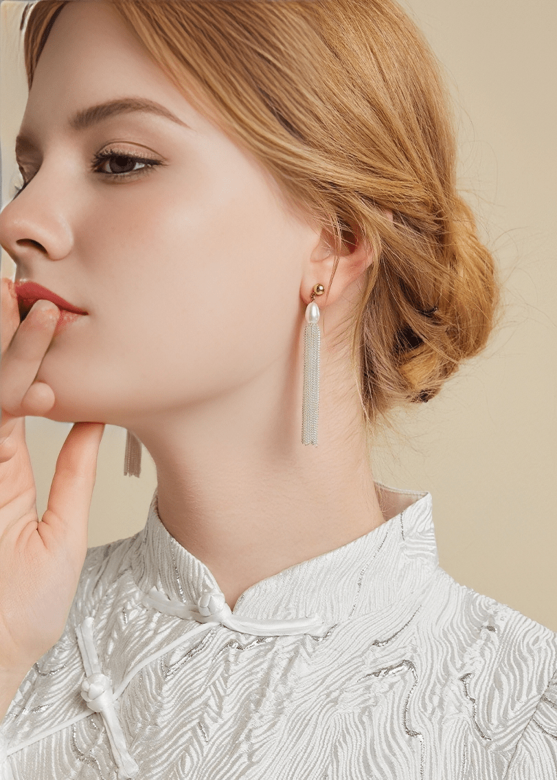 METALLIC LUSTER TASSEL PIERCED EARRINGS - Vera Lumina