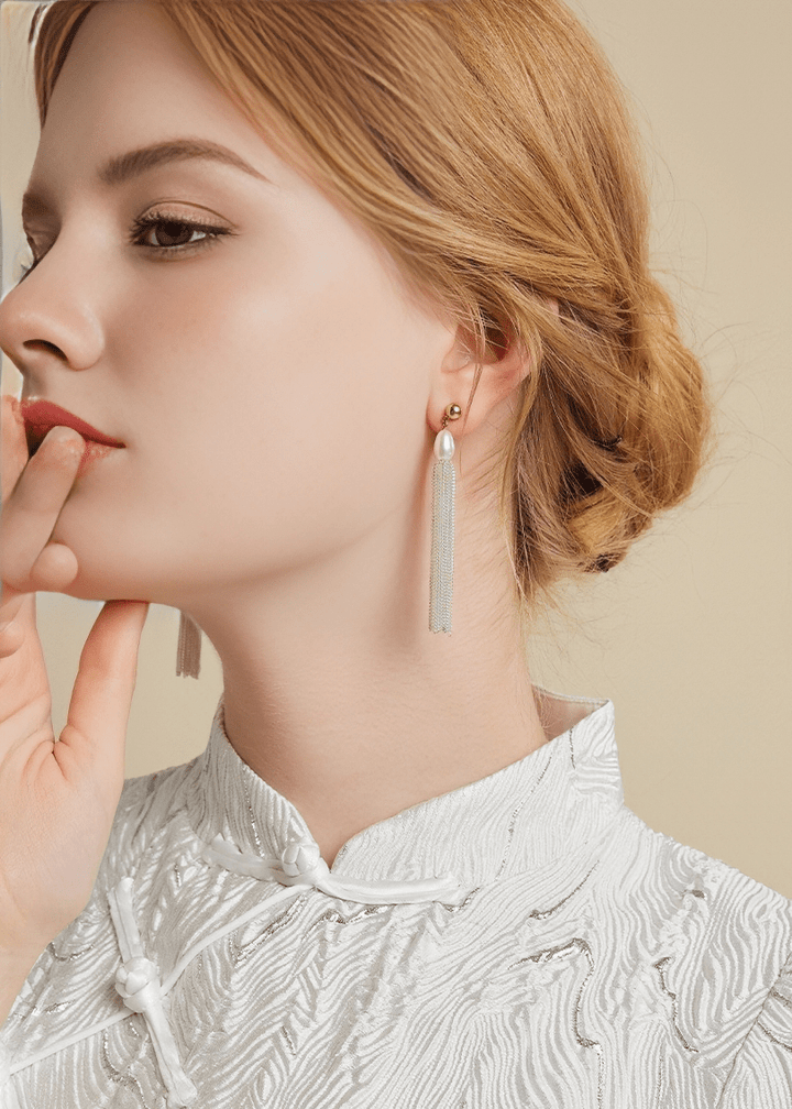 METALLIC LUSTER TASSEL PIERCED EARRINGS - Vera Lumina