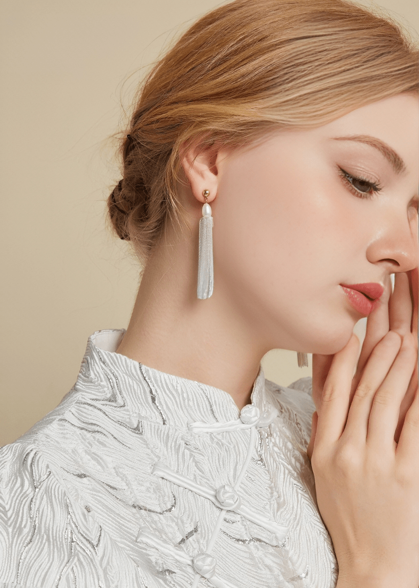 METALLIC LUSTER TASSEL PIERCED EARRINGS - Vera Lumina