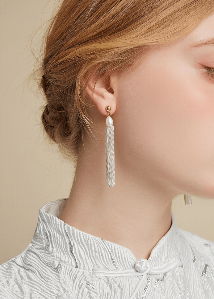 METALLIC LUSTER TASSEL PIERCED EARRINGS - Vera Lumina