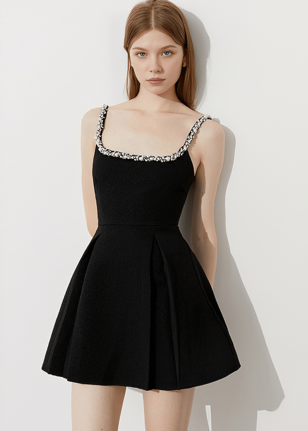 MIDNIGHT CRYSTAL STRAP DRESS - Vera Lumina