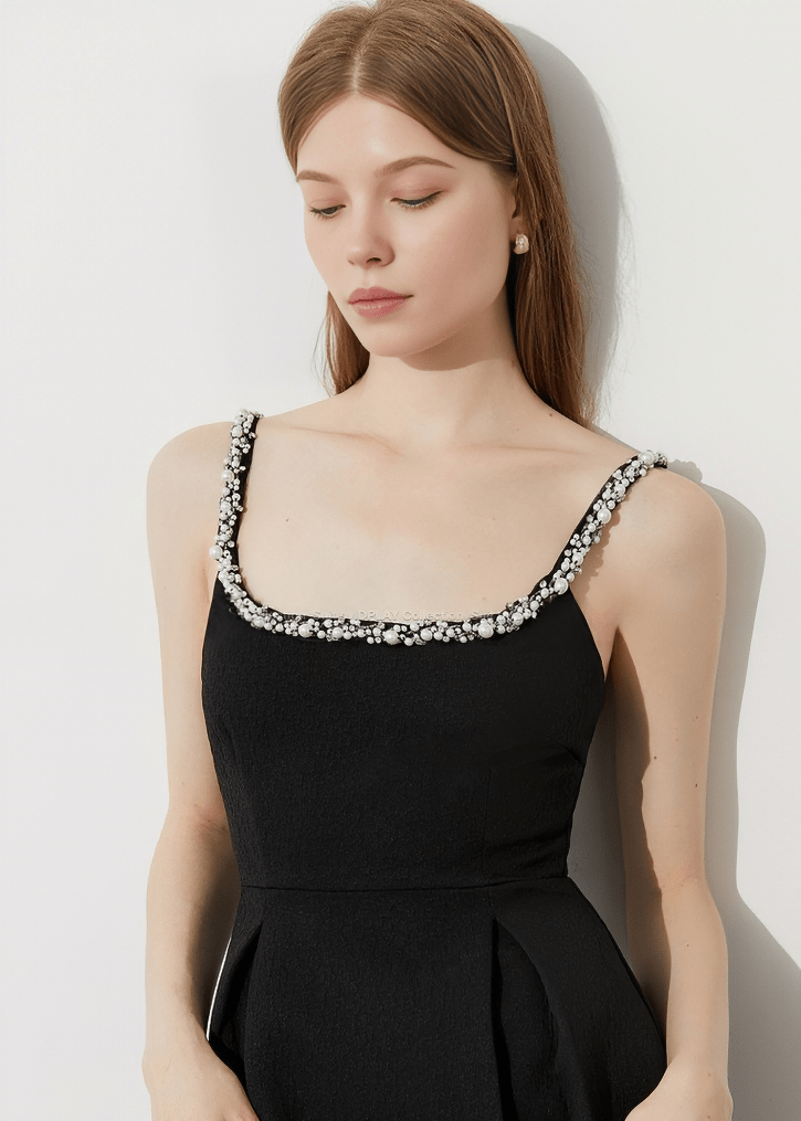 MIDNIGHT CRYSTAL STRAP DRESS - Vera Lumina