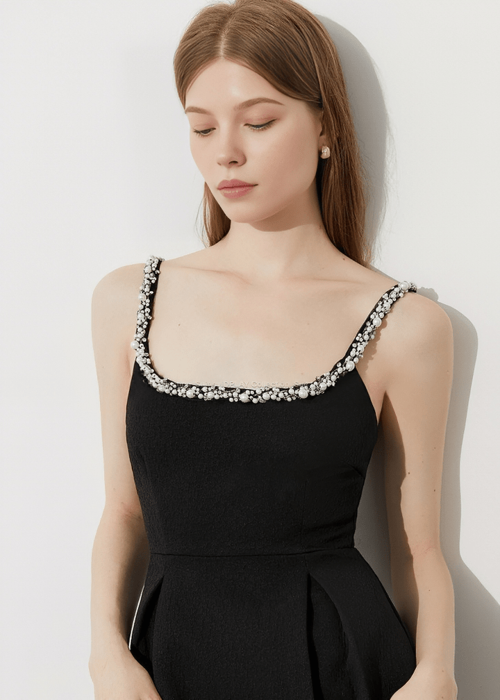 MIDNIGHT CRYSTAL STRAP DRESS - Vera Lumina