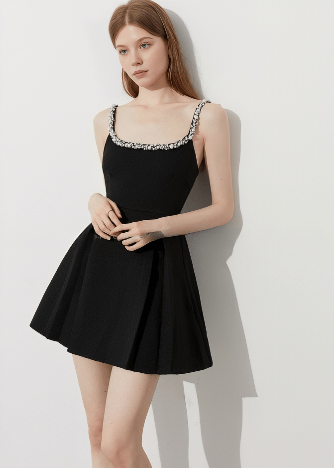 MIDNIGHT CRYSTAL STRAP DRESS - Vera Lumina