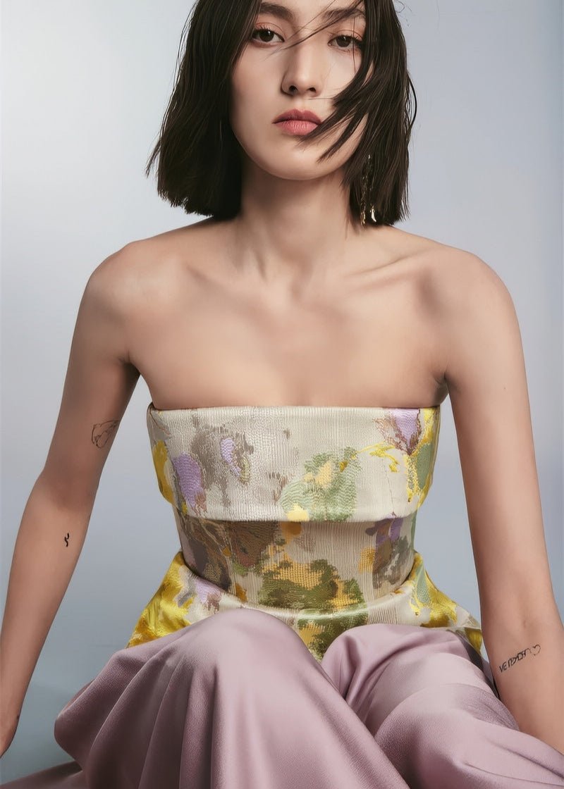 Off shoulder Classic gold top & maxi skirt - Vera Lumina