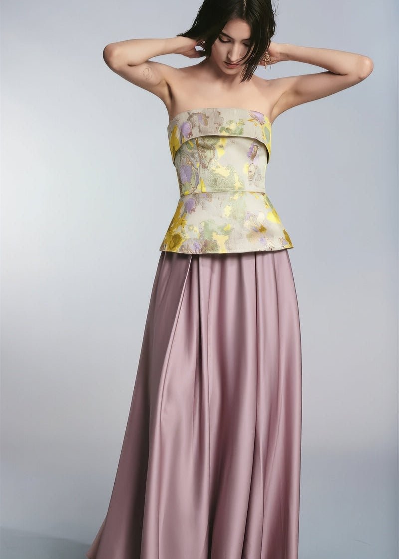 Off shoulder Classic gold top & maxi skirt - Vera Lumina